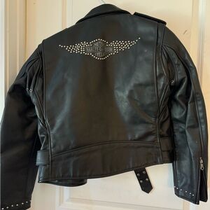 Black Studded Vintage Harley Davidson Leather Jacket